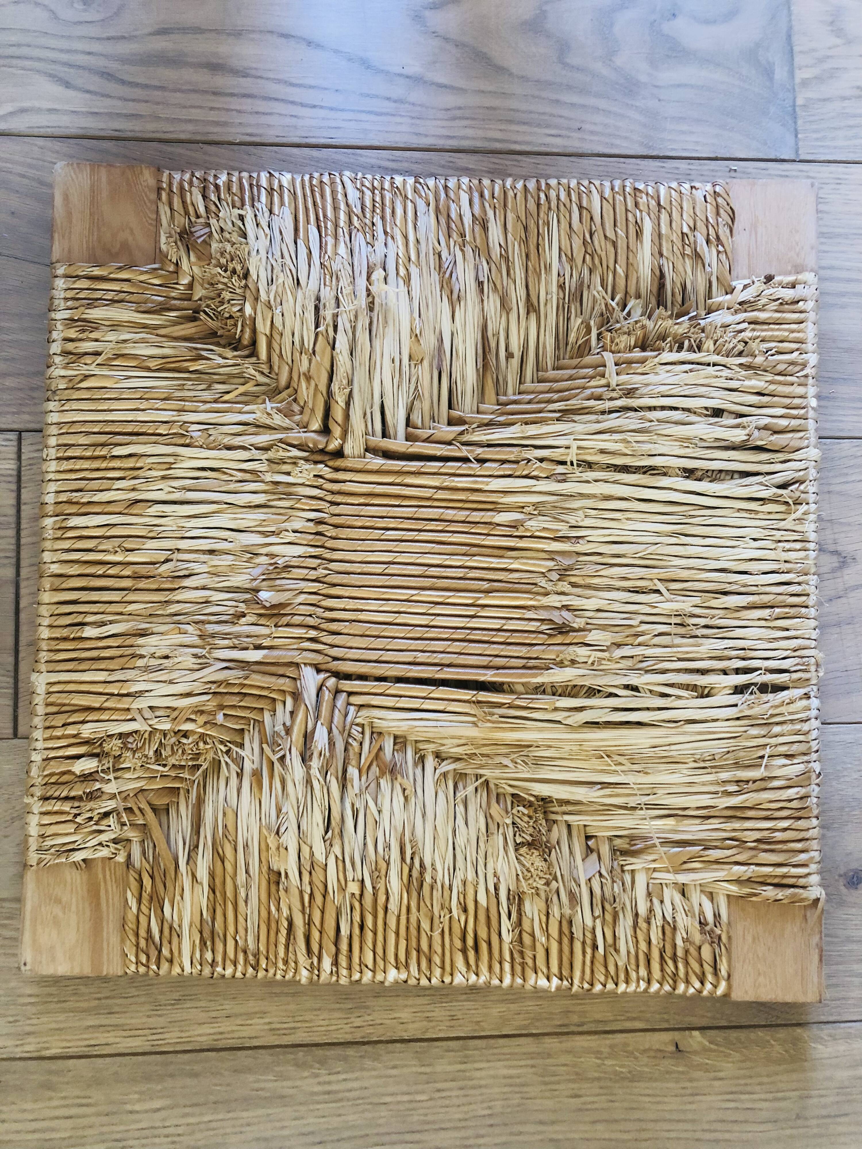 4 vintage pine chairs sitting straw