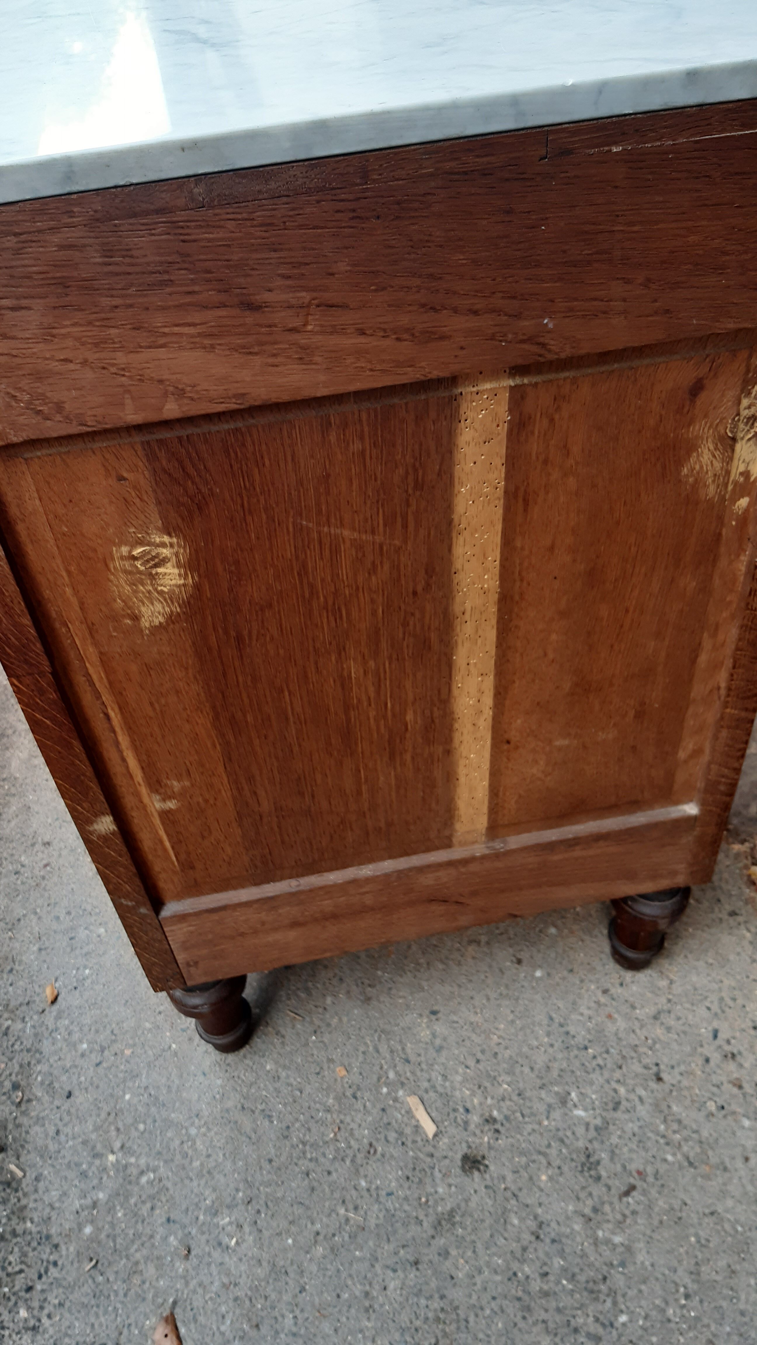 Solid oak and marble bedside tables