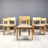 Lot de 6 chaises de salle à manger brutalistes en chêne - années 1970