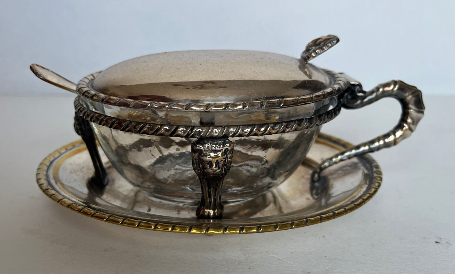 Glass and silver-plated sugar bowl