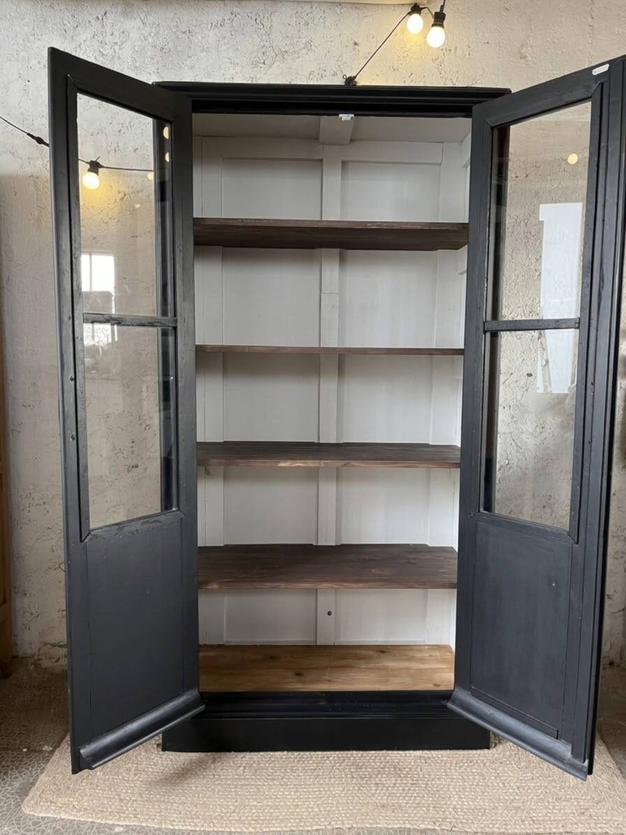 Aged patinated black display cabinet