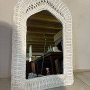 Ensemble chambre rotin blanc : commode, miroir, lit, panier