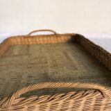 Serving tray, cork and woven wicker