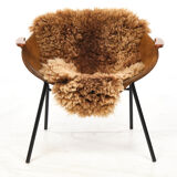 Cocktail chair, steel, leather, fur, teak. Vintage, Denmark, anonymous