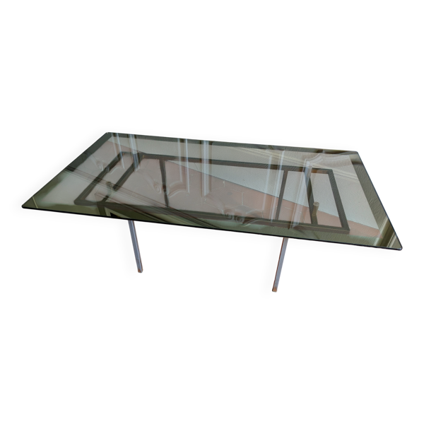 Table basse années 70 verre fumé