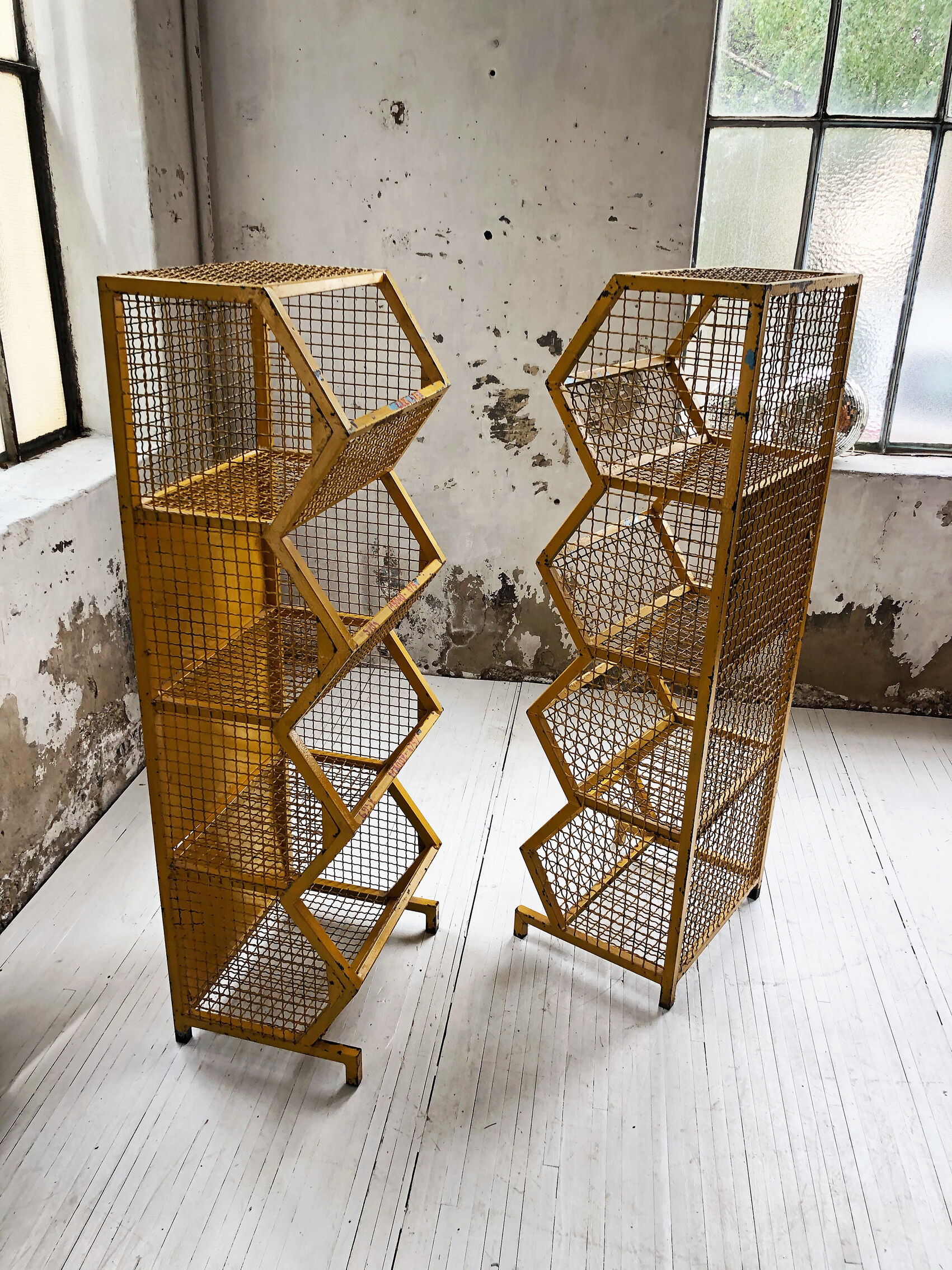 Industrial storage shelves yellow