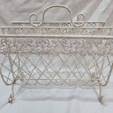 White wrought iron magazine holder