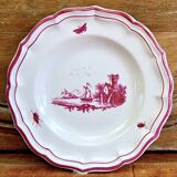 4 old Gien soup plates, pink landscape pattern, 1938/1960