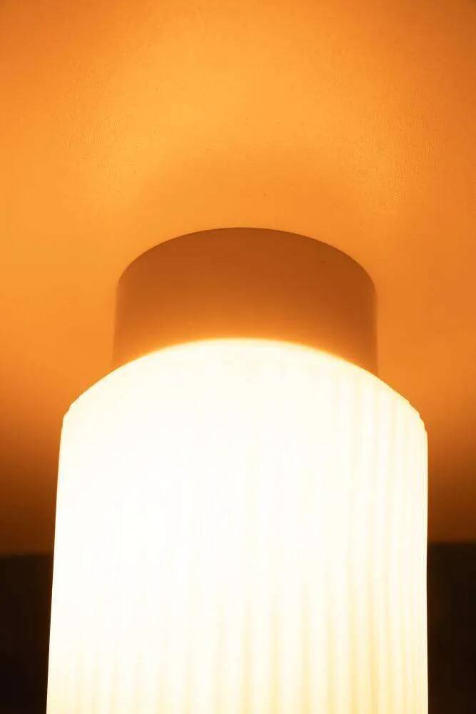 Space-age ribbed glass ceiling lamp, minimalist glass lamp.