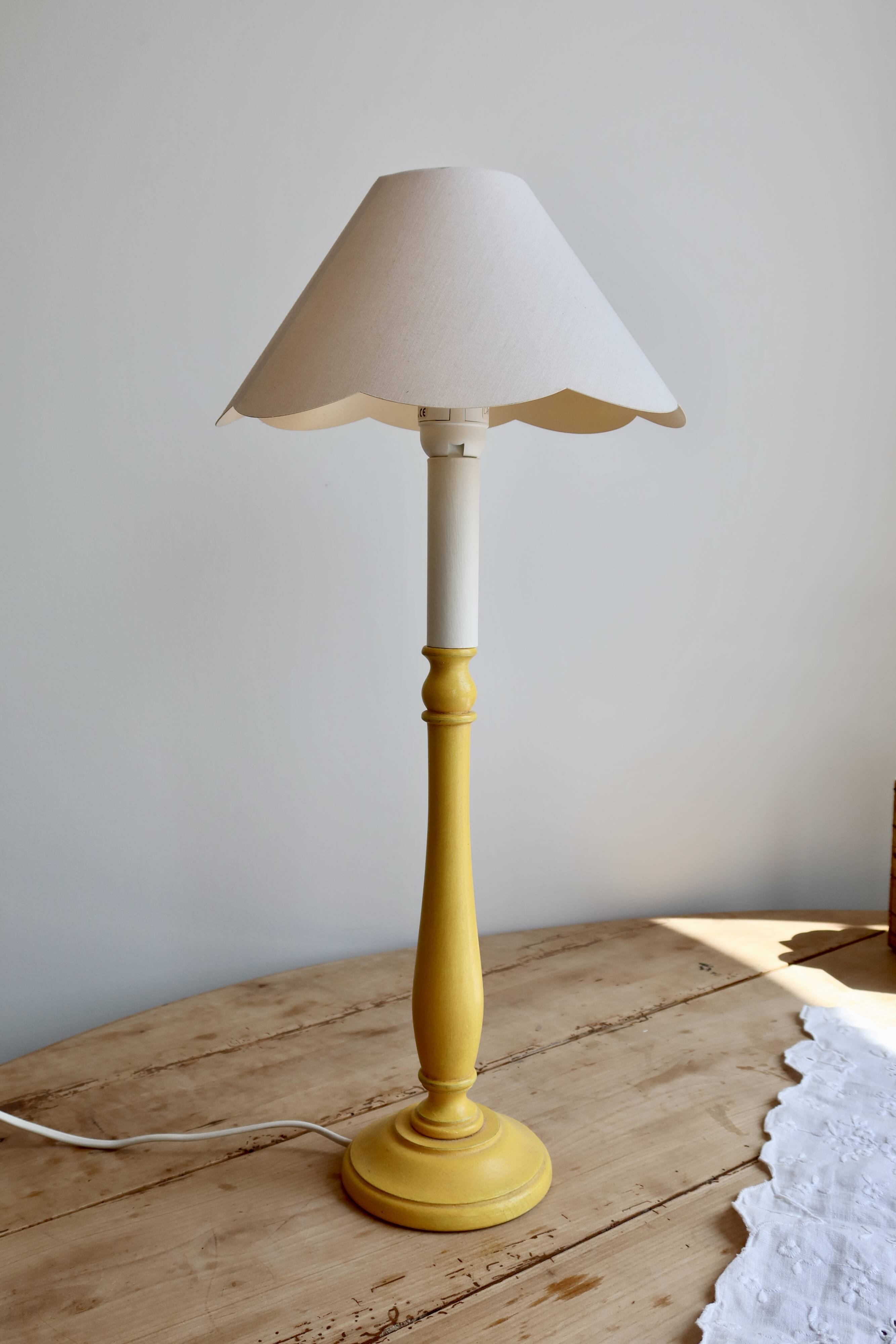 Vintage wooden bedside lamp painted yellow – Lampshade