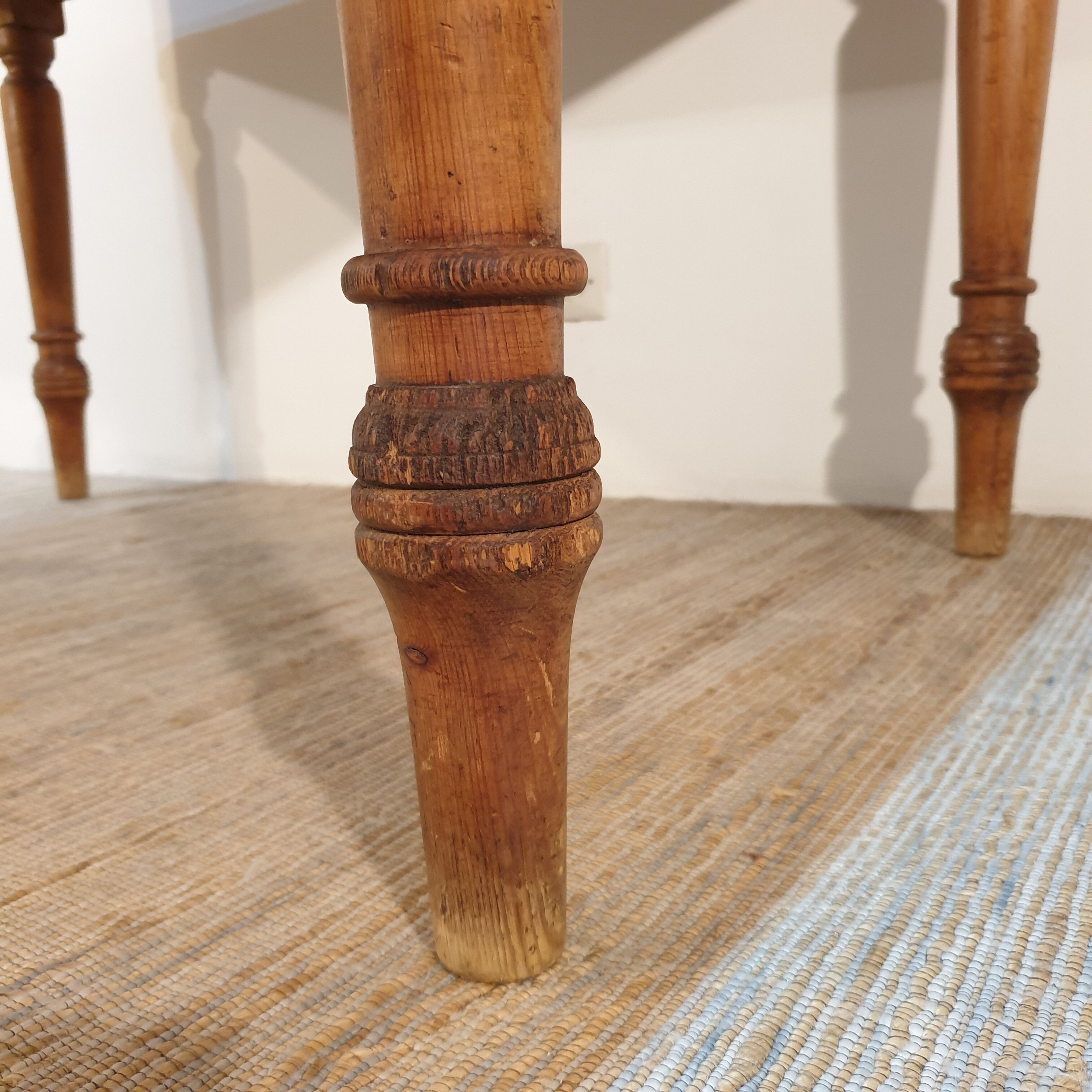 Old solid wood farmhouse table pitchpin turned legs 1 drawer