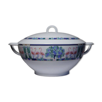 Limoges porcelain soup tureen Bernardaud Flamingos Elisabeth Borel Vintage
