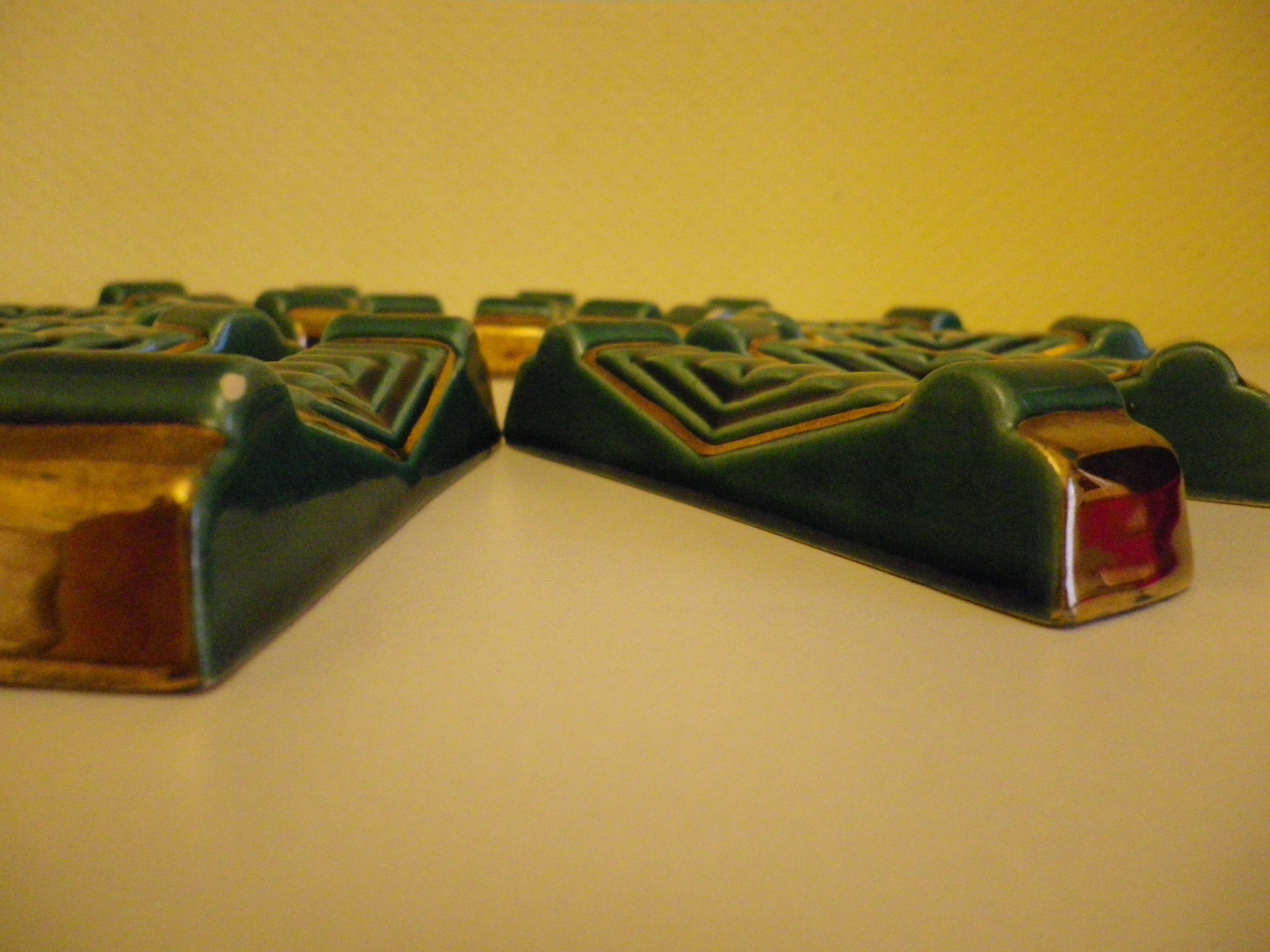 12 Doors green/golden ceramic knives - 1950s