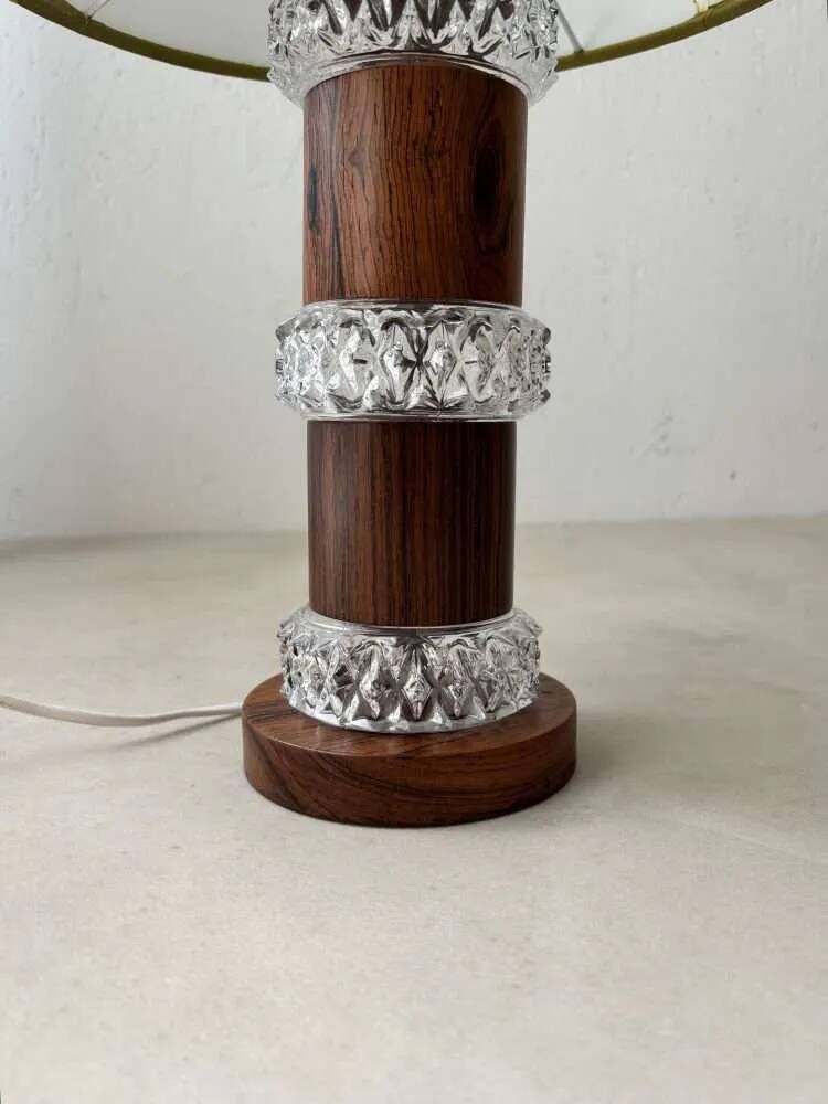 Vintage table lamp rosewood crystal glass 1960s Fagerlund