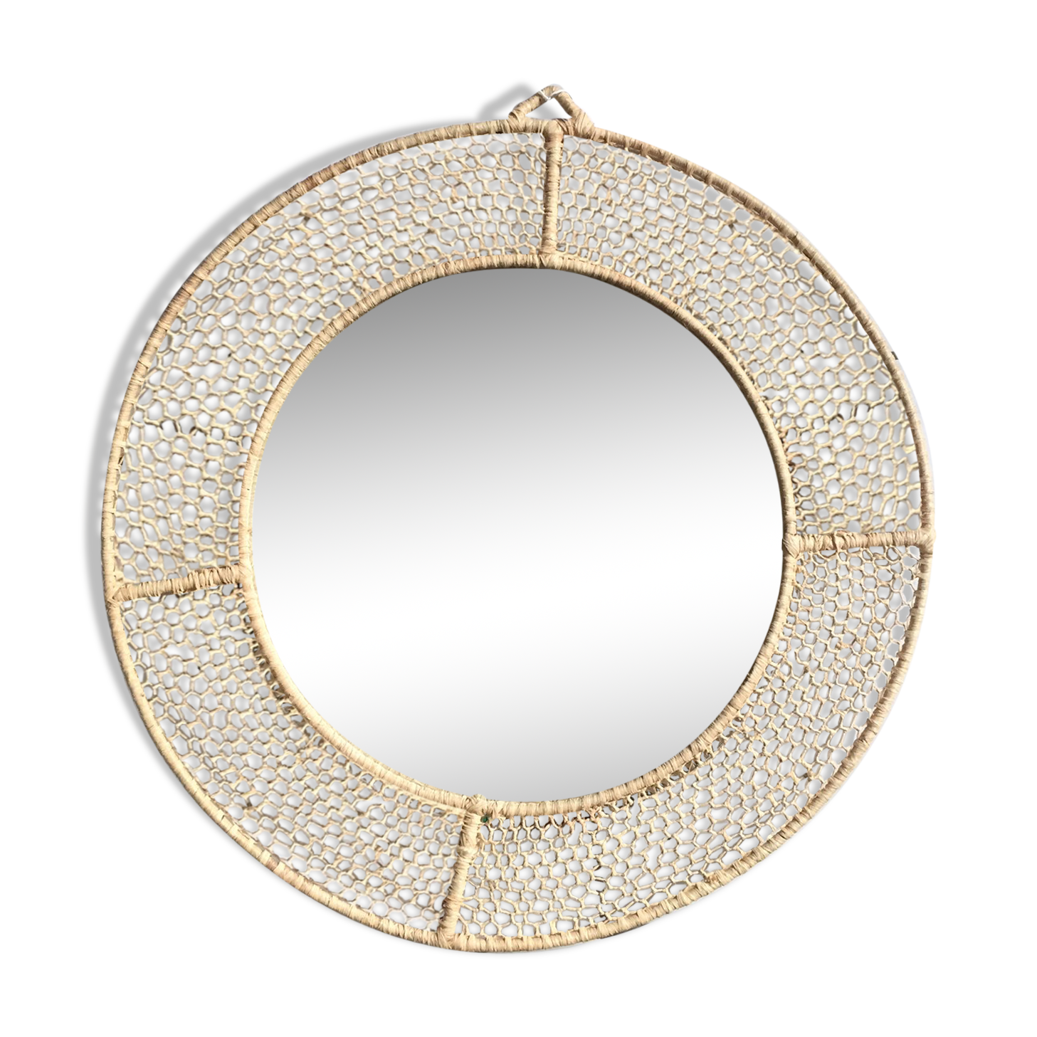 Moroccan mirror in natural hand woven raffia - 46cm