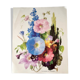 Watercolor on paper Bouquet bleu J.A Mercier, repro