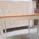 Old desk table in oak tapered white patinated feet