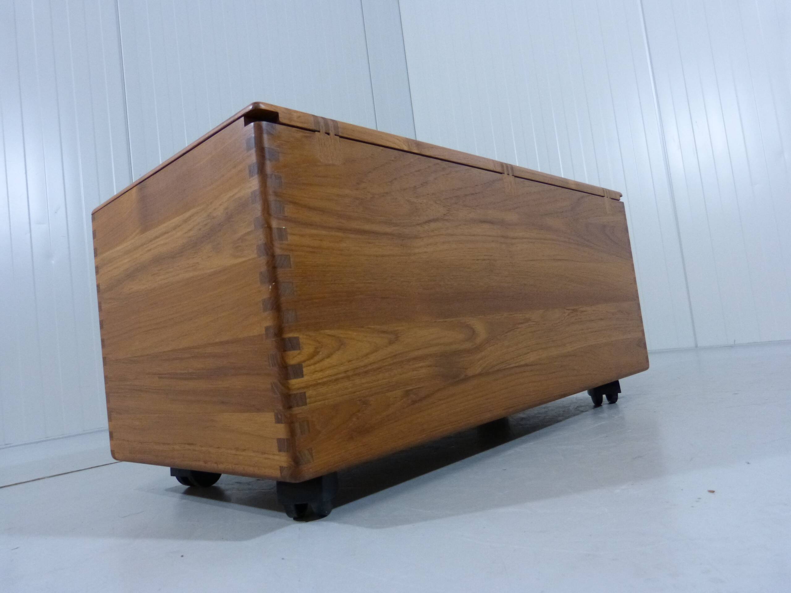 Salin Nyborg Teak Chest / Storage Box / Side Table on Wheels Denmark 1960s