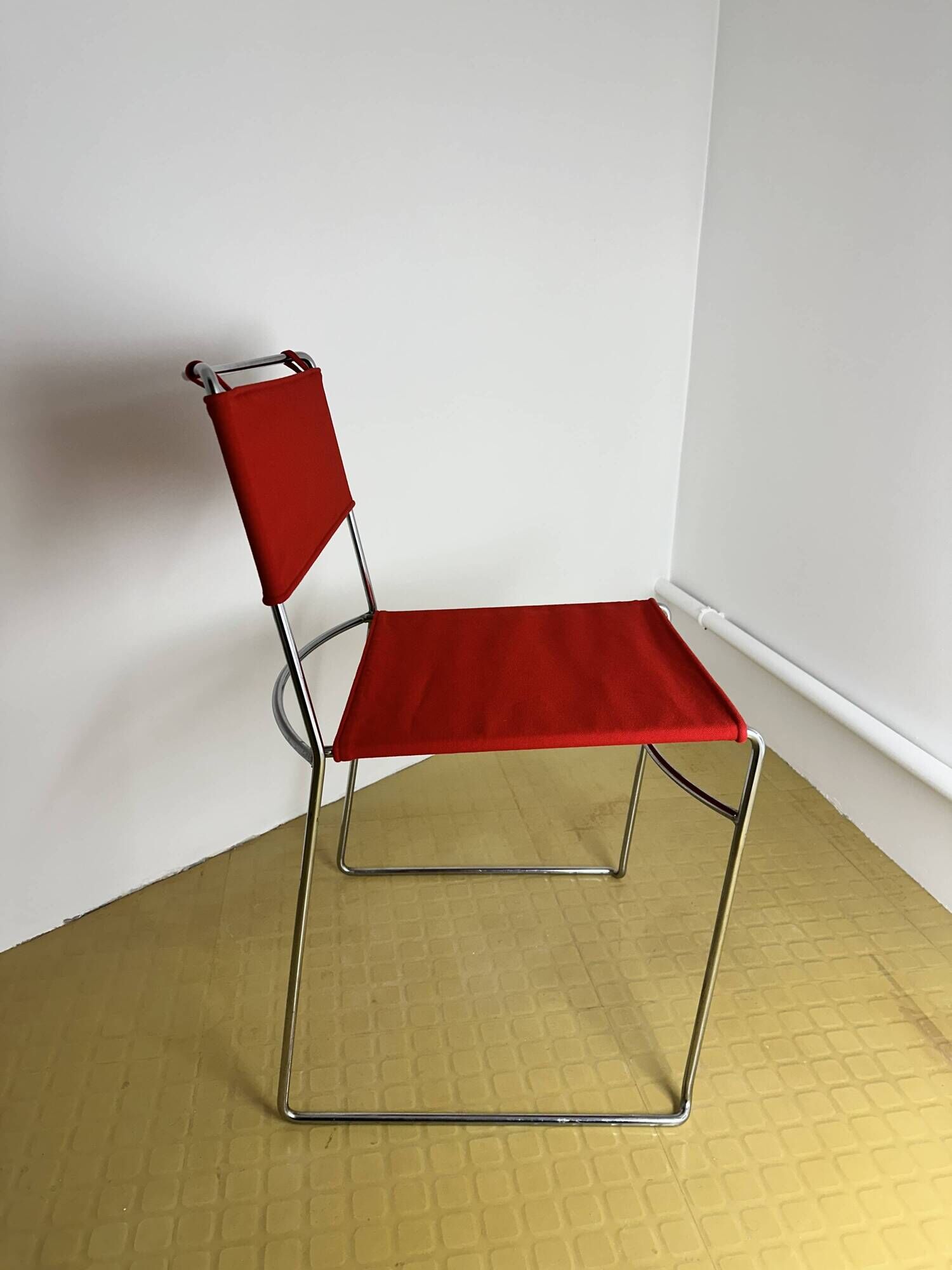 Delfina Chair Enzo Mari for Rexite 1974 Chrome Steel Kvadrat Field Fabric