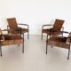 Rattan wicker and iron lounge chairs, set of 4