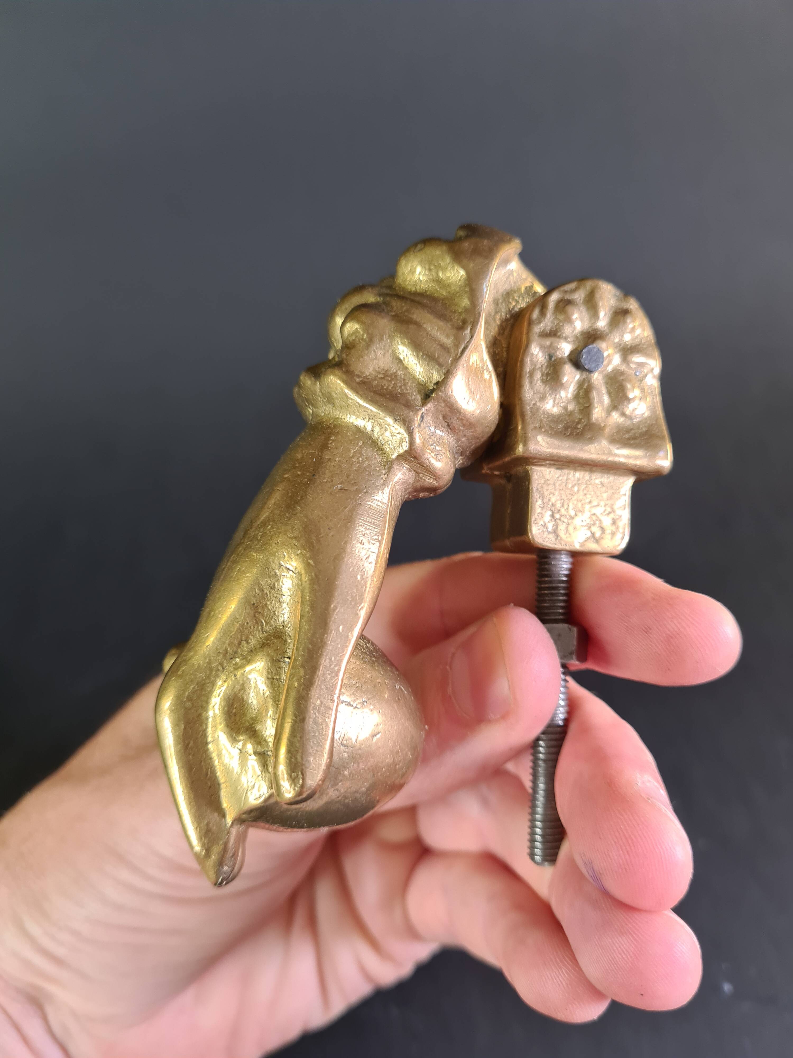 Antique gilt bronze door knocker – Stylized hand
