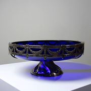 Antique cobalt glass and silver-plated metal bowl, Louis XVI style, circa 1900-1920.