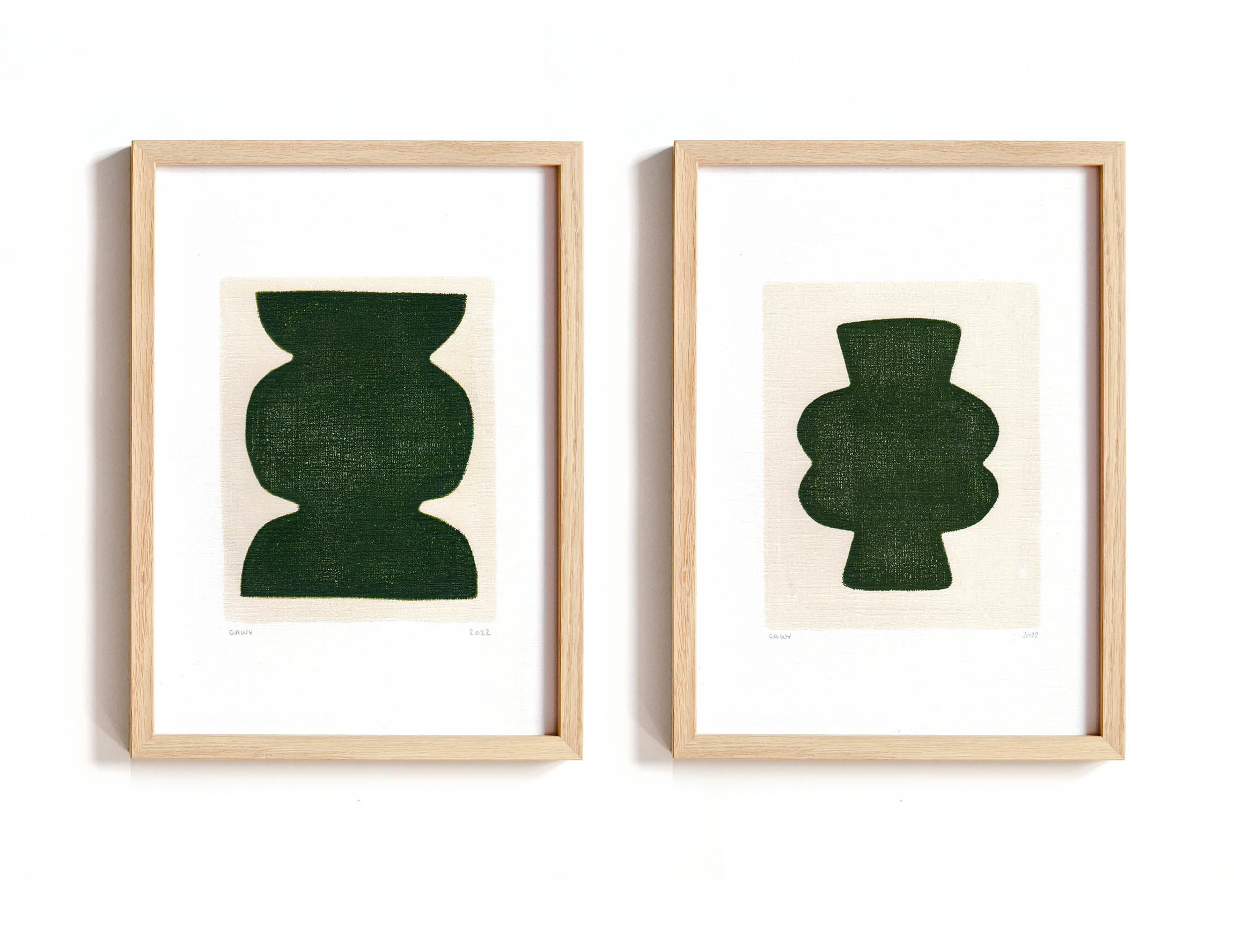 Duo of paintings on paper - pow and mood - dark green - signed eawy