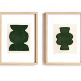 Duo of paintings on paper - pow and mood - dark green - signed eawy