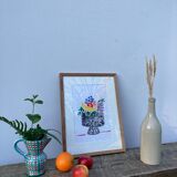 Bouquet de fleurs au pastel sec sur papier illustration originale