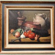 Still life with vegetables, oil on canvas signed Angeli Guerino.