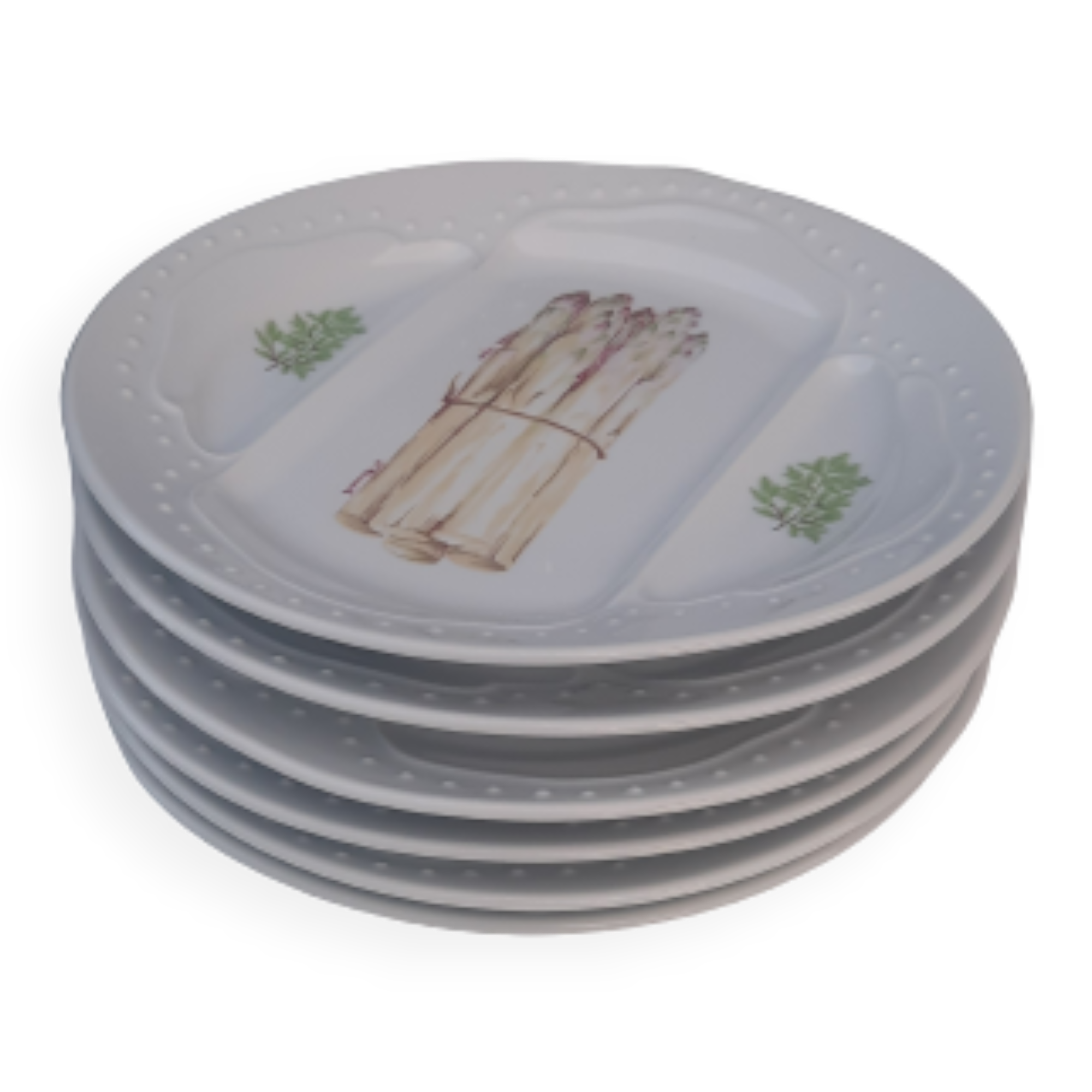 6 porcelain asparagus plates signed L'Hirondelle