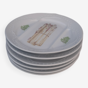 6 assiettes à asperges en porcelaine signé L'Hirondelle