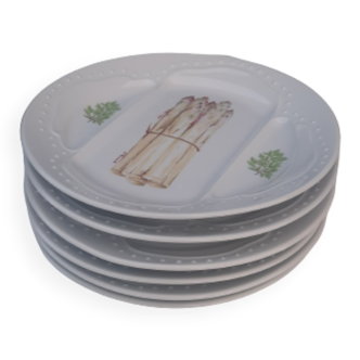 6 assiettes à asperges en porcelaine signé L'Hirondelle