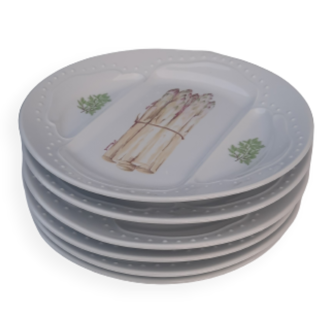 6 porcelain asparagus plates signed L'Hirondelle