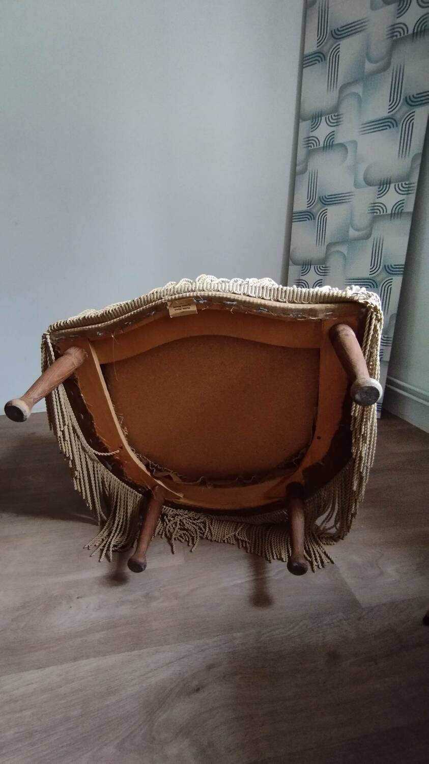 Beige velvet toad armchair