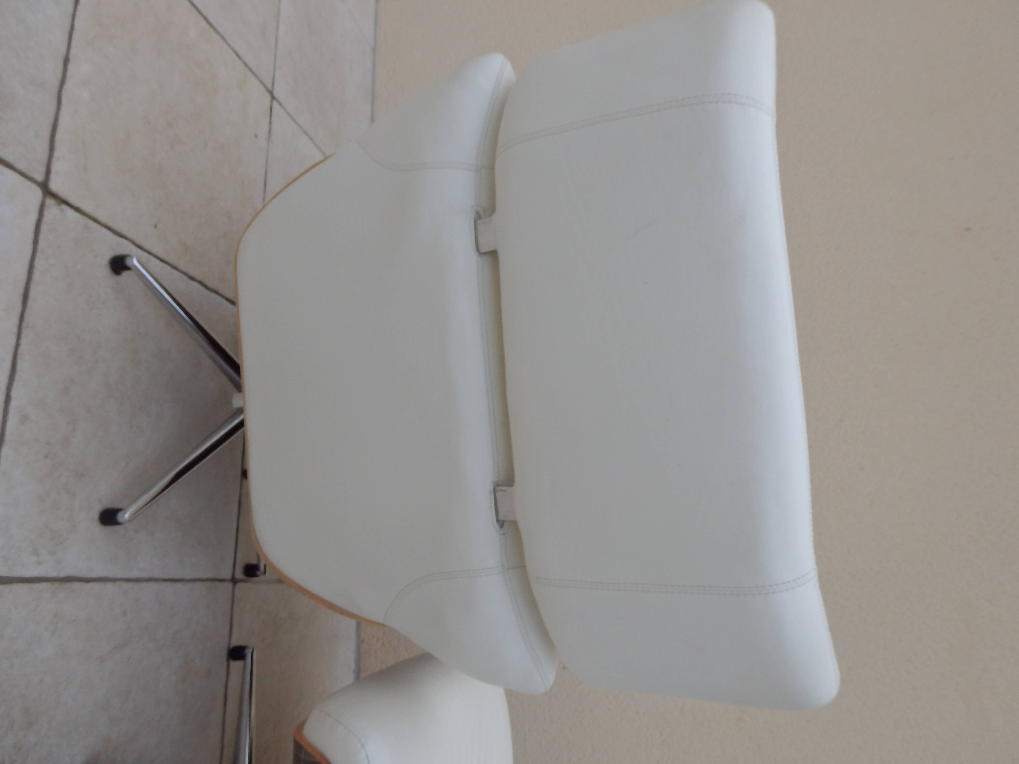 Armchair relax lounge and ottoman leather white rosewood