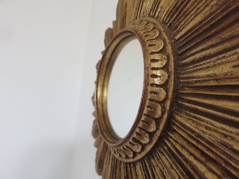 Golden sun mirror witch eye years 60 70 - 25x25cm