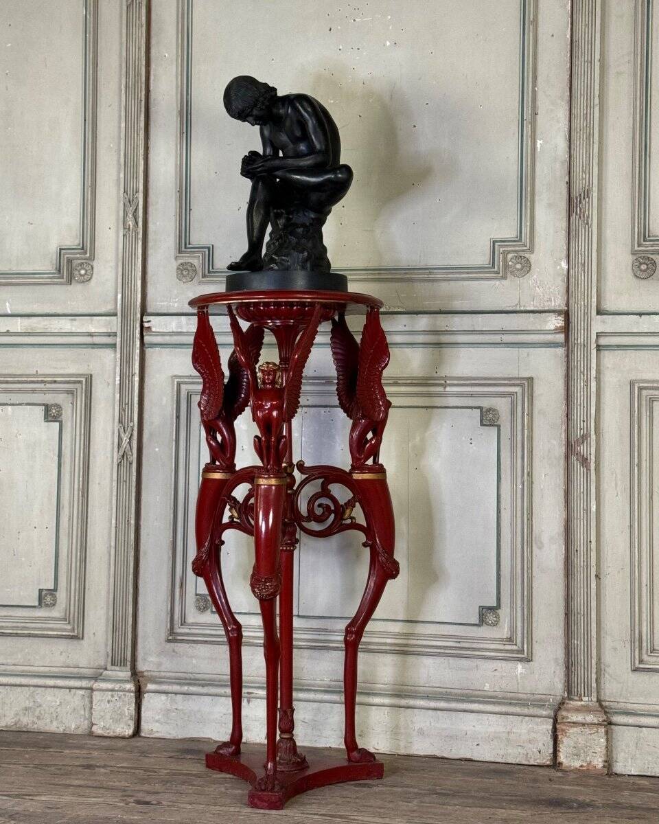 Athenian carved wood, red patina imitation of red marble