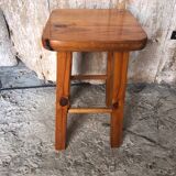 Ancien tabouret bois clair vintage