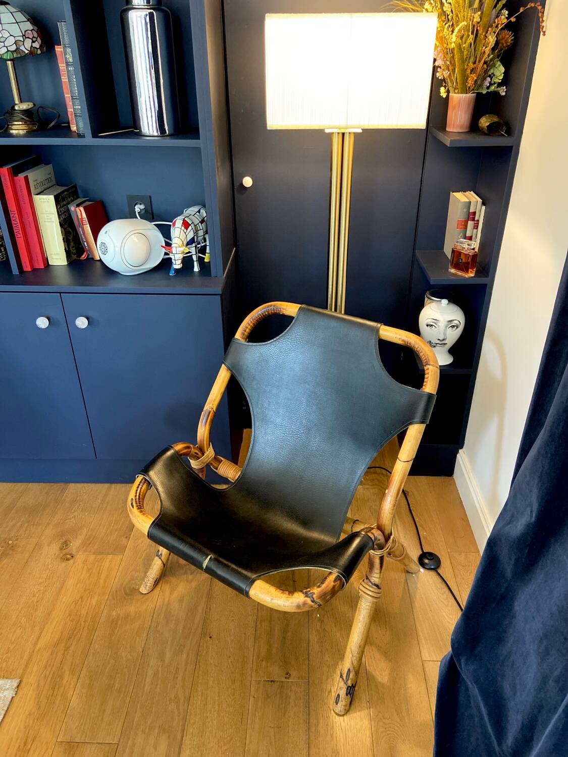 Bamboo and leather sling chair