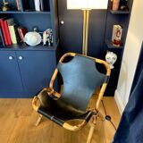 Bamboo and leather sling chair