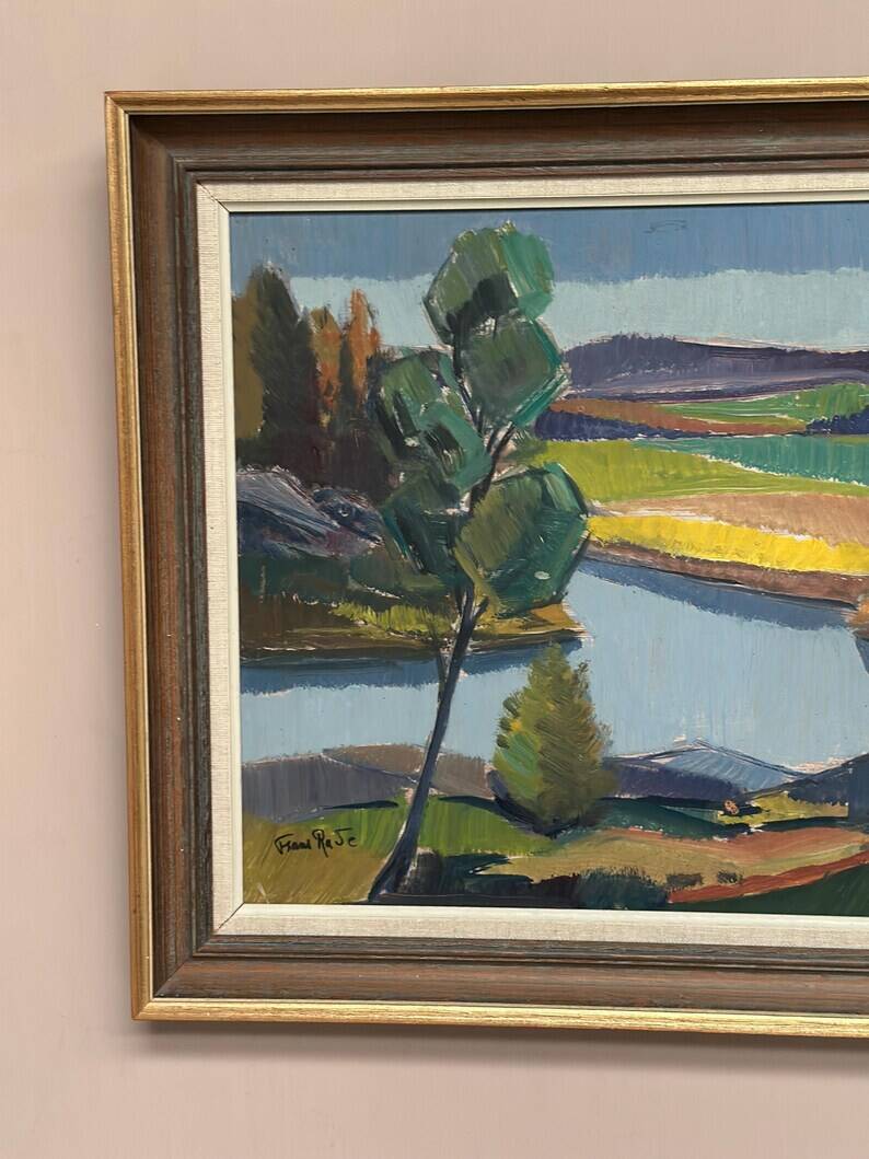 Original Swedish Oil on Panel - "Natural Landscape" by Frans Rase (1913-1994) - Signed - Vintage & Framed - 56 × 48 cm (22" × 18.9")