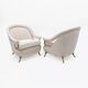 Pair of French Mid-Century Armchairs in Art Deco Style with Brass Details