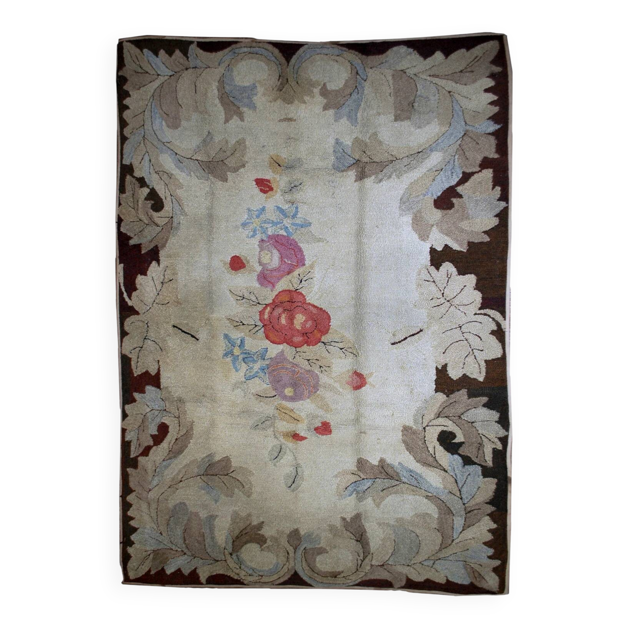 Handmade antique American hooked rug 5.10' x 8.10' (180cm x 272cm) 1880s - 1B539