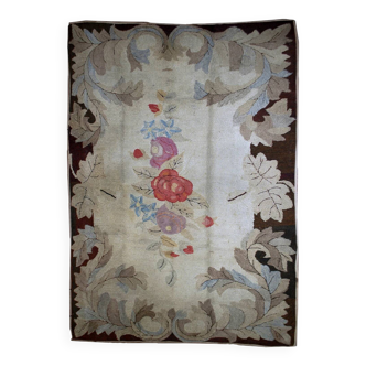 Tapis américain antique fait main, crocheté, 5.10' x 8.10' (180 cm x 272 cm), années 1880 - 1B539