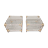 Set de 2 tables basses en verre acrylique et laiton, années 1970