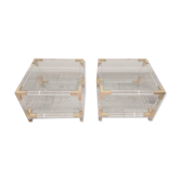 Set de 2 tables basses en verre acrylique et laiton, années 1970