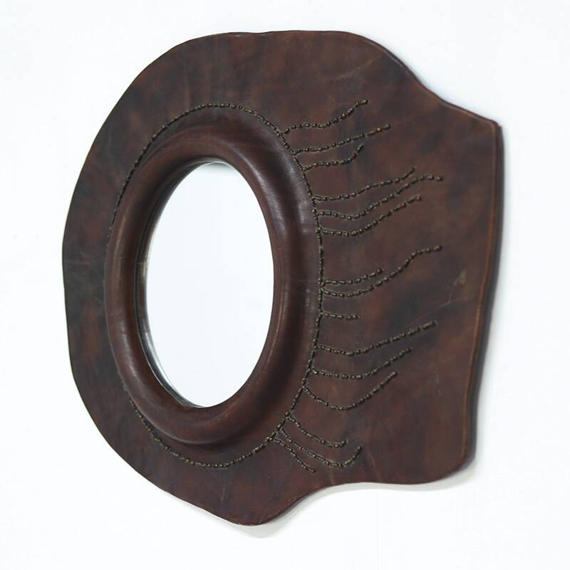 Sculptural Designed Leather Mirror