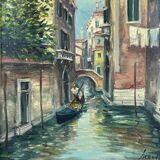 Italian artist, Venice Canal, original oil painting, 1960s, framed.