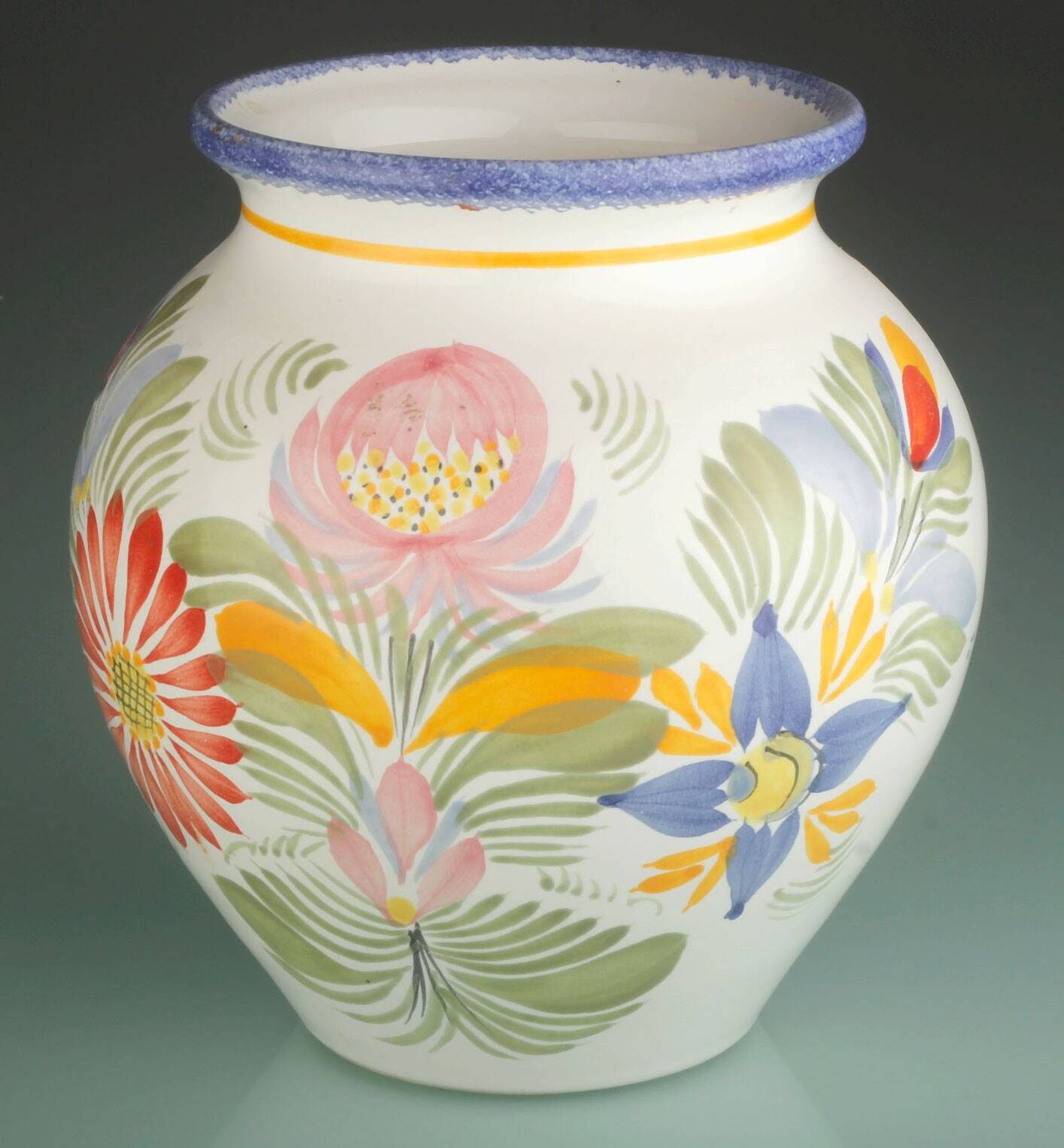 Vase faience motif printanier Fabrice Cudenec Quimper FAB